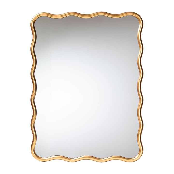 Baxton Studio Cassara Gold Scalloped Rectangular Wall Mirror - Stylish Curved Edge Decorative Wall Accent for Living Room, Bedroom, or Entryway