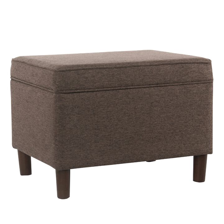 Fero Storage Ottoman, 24 Inch Rectangular Hinged Lid, Brown Fabric