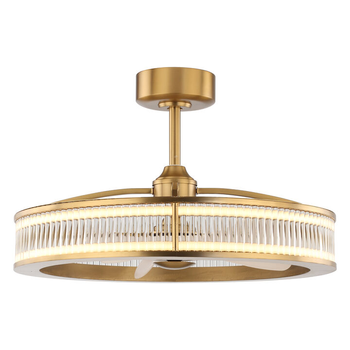 29 in. Brass Crystal Caged Wheel Ceiling Fan with Light and Remote
