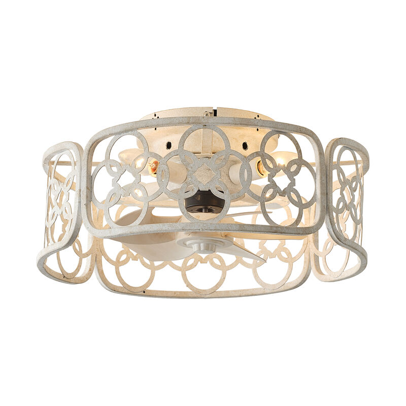 18" Farmhouse Distressed White Metal Caged Reversible Ceiling Fan with Light and Remote image number 0