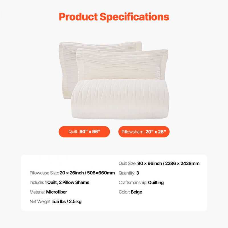 Beige Queen Size Quilt Set, 3-Piece Lightweight Comforter Bedding Set All Season image number 2