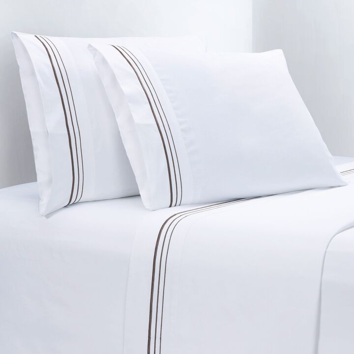 Border Embroidery Gray Queen Sheet Set
