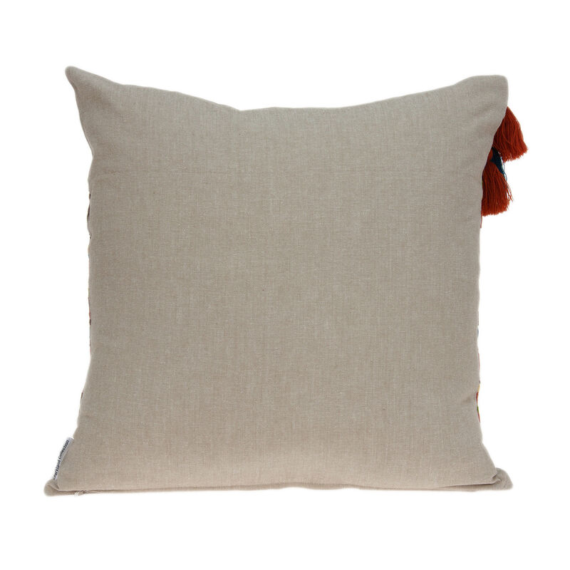 HomeRoots 20" Beige and Orange Striped Cotton Blend Throw Pillow With Embroidery image number 2