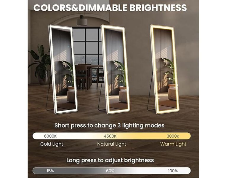 60" LED Full-Length Mirror &ndash; Dimmable Lighted Floor Standing D&eacute;cor
