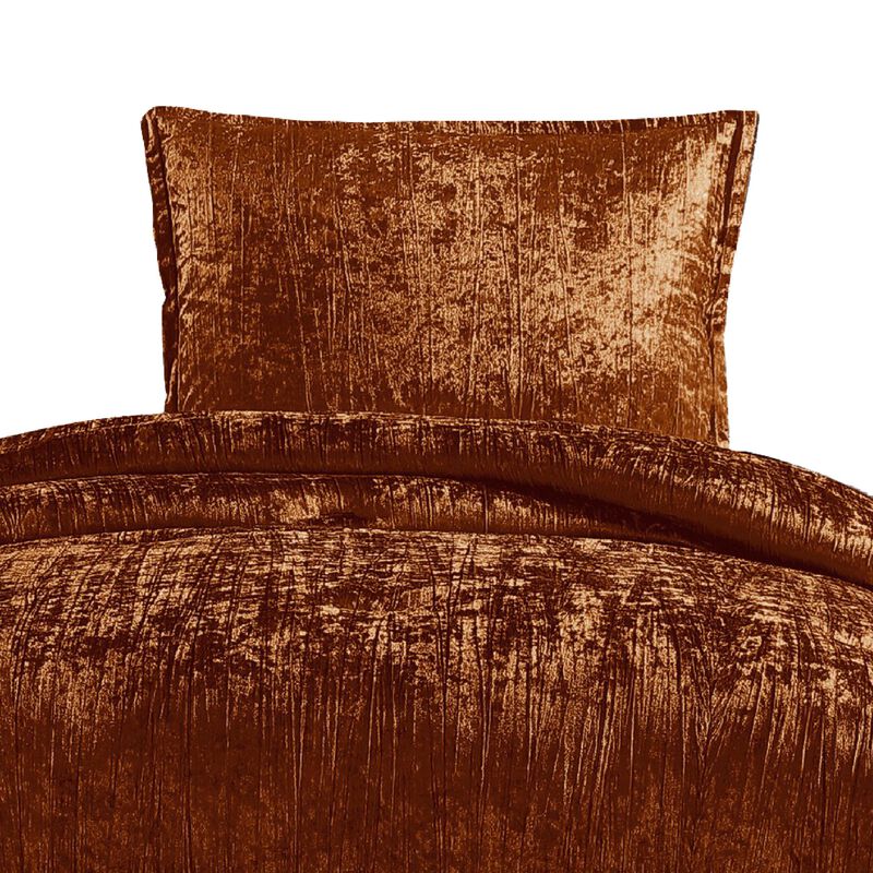 Jay 2 Piece Twin Comforter Set, Copper Polyester Velvet Deluxe Texture - Benzara