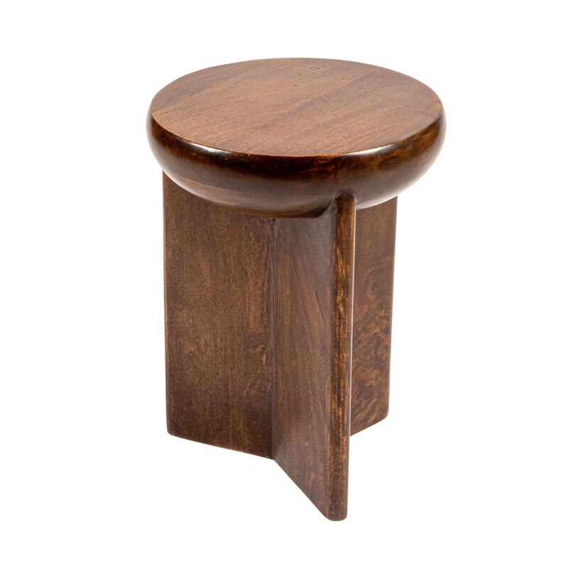 Semi-Sphere Mango Wood Accent Table with Solid Legs, Walnut Finish image number 4