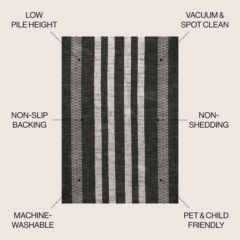 Vichy Geometric Striped Machine Washable Area Rug