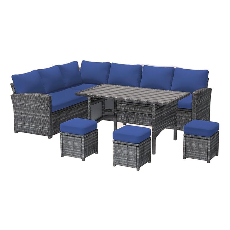 Mondawe Outdoor 7-Piece Wicker Sectional Conversation Set Patio Sofa Furniture with Cushions and Dining Table