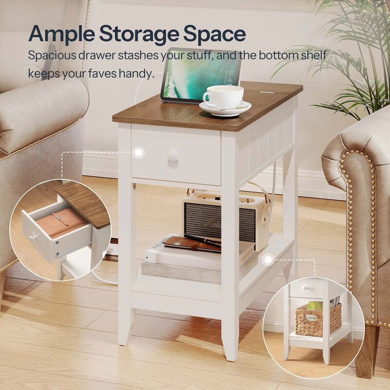 Sofa Side Table with Charging Hub, USB Ports and AC Power Outlets-White image number 4