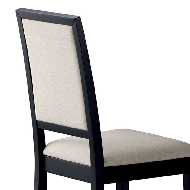 Wooden Dining Side Chair With Cream Upholstered seat And Back, Black, Set of 2-Benzara