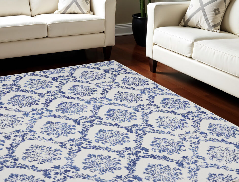 HomeRoots Damask Distressed Non Skid Area Rug