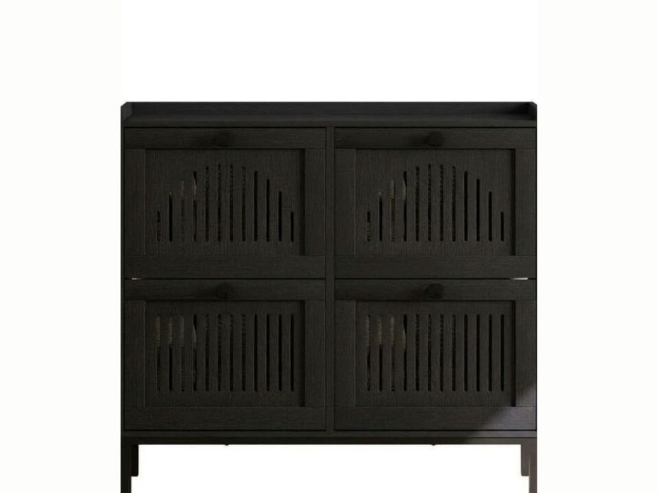 Entryway Wood Shoe Storage Cabinet 4 Door Flip Drawer Adjustable Shelves