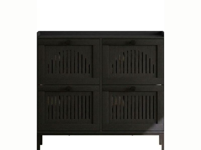Entryway Wood Shoe Storage Cabinet 4 Door Flip Drawer Adjustable Shelves image number 0