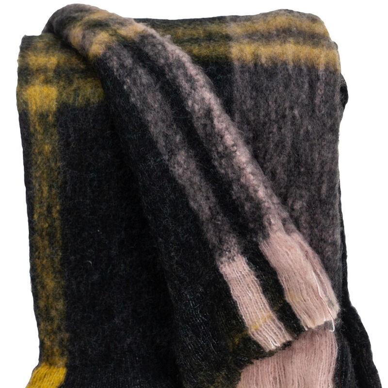 HomeRoots 52" X 67" Yellow and Black Woven Acrylic Throw Blanket image number 3