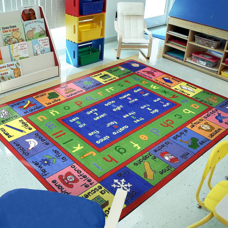 Joy Carpets Kid Essentials LenguaLink (Spanish) 10'9 x 13'2 Area Rug in Color Multi