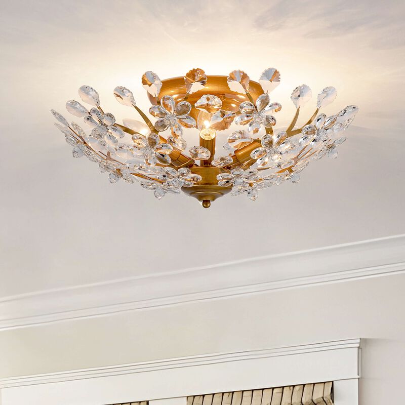 Juan 5-light Crystal Glass Flowers Blooms Flush Mount - Medium‑gloss Brushed Brass Finish image number 1