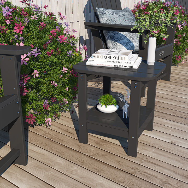 Double side table with curved edges made of HIPS material for greater durability suitable for outdoor and indoor