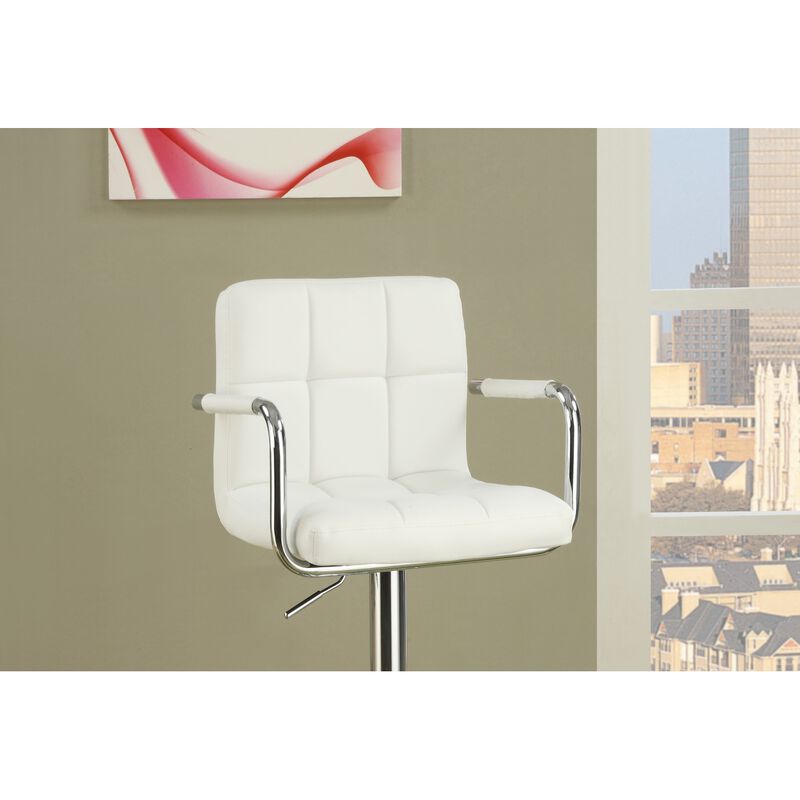 White Faux Leather Barstool Counter Height Chairs Set of 2 Adjustable Height Kitchen Island Stools Armrest Chairs