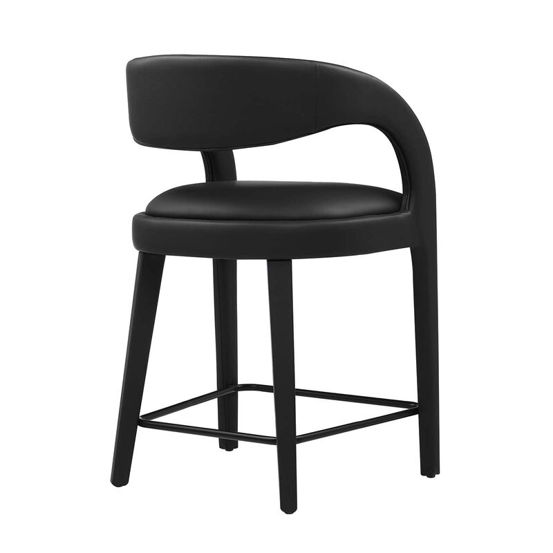 Modway EEI-6564-BLK-BLK Pinnacle Vegan Leather Counter Stool Set of Two, Black Black image number 4
