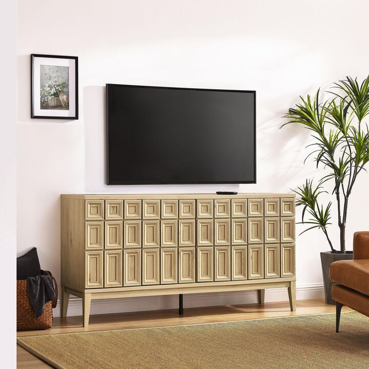 Modway Samos 62 Inch Retro Modern Sideboard with Storage in Hickory - Geometric Door Design Buffet Cabinet for Dining Room, Hallway, Living Room - Media Console Stand for Wall-Mounted TVs