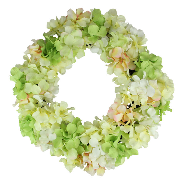 Hydrangea Twig Artificial Floral Wreath  Yellow 15-Inch