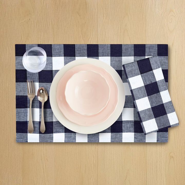 Linen Dinner Napkins - Buffalo Check