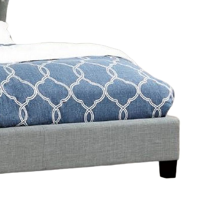 Jimi Queen Bed, Button Tufted Light Gray Polyester Upholstered Headboard - Benzara