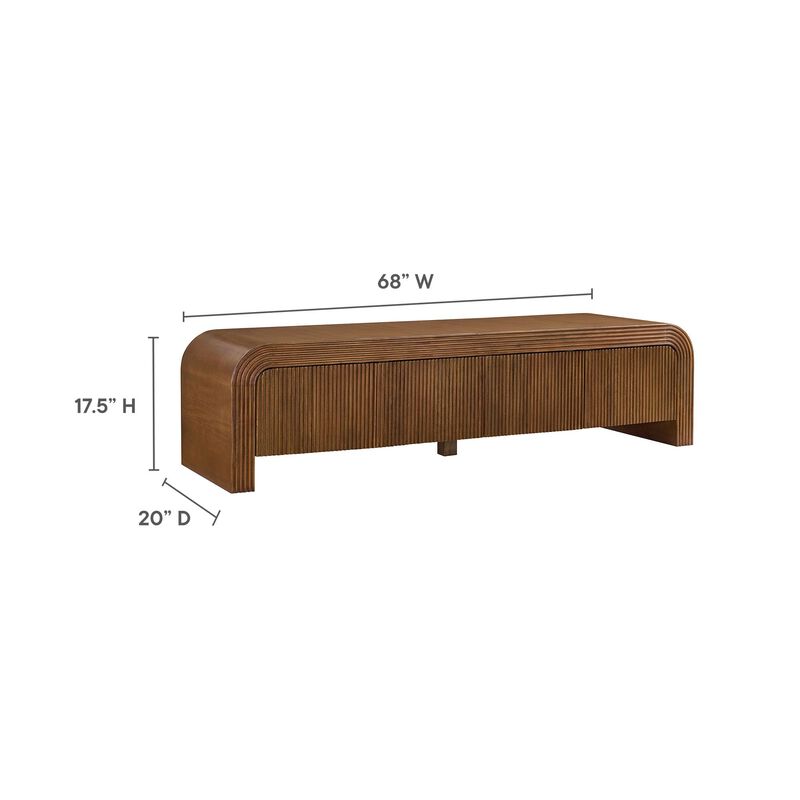 Modway Waterflute 68 Inch Modern Fluted TV Stand in Walnut &ndash; Low-Profile Entertainment Console with Adjustable Shelves &ndash; Wood Media Cabinet with Cable Management for Living Room image number 2