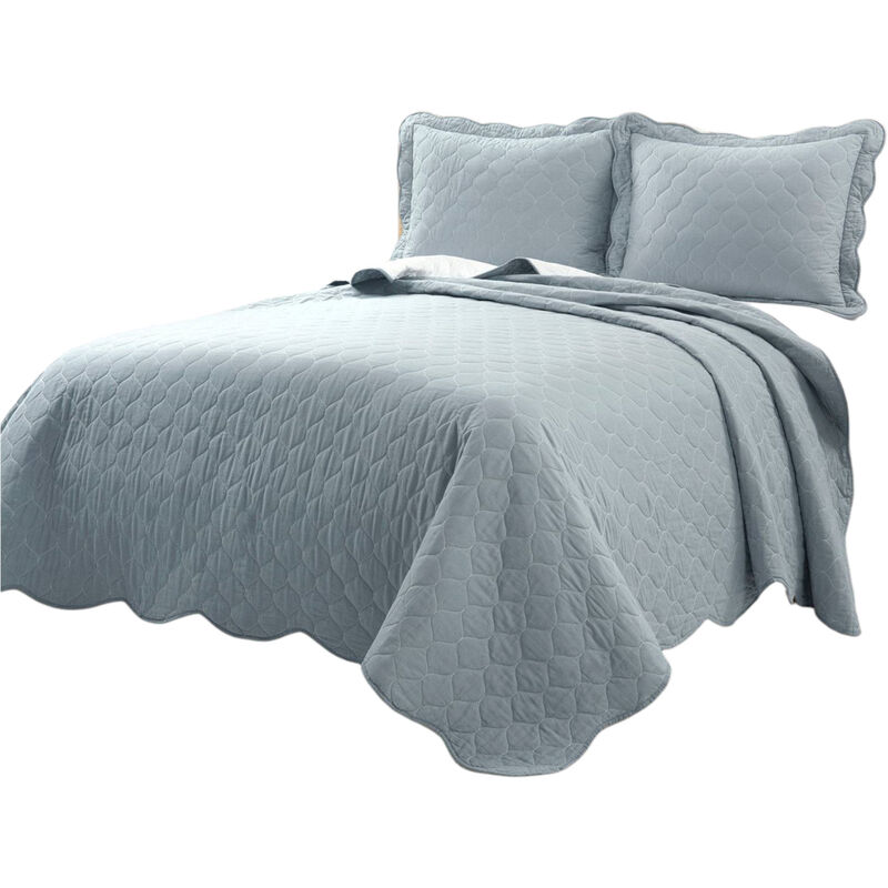 Scalloped Edge Reversible Thin Light Quilt Set Soft Lightweight Bedding