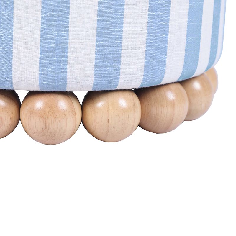 Dex Striped Linen Ottoman in Blue