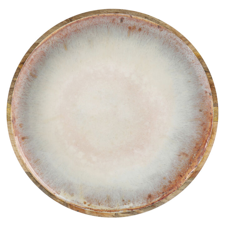 Cravings By Chrissy Teigen 15.9 Inch Round Enameled Mango Wood Platter in Blush