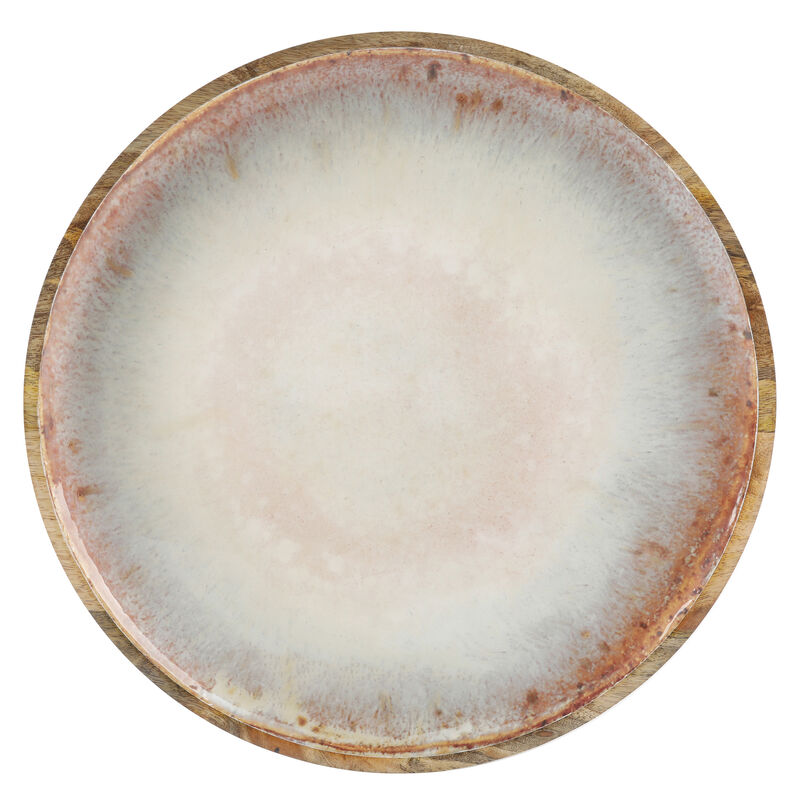 Cravings By Chrissy Teigen 15.9 Inch Round Enameled Mango Wood Platter in Blush