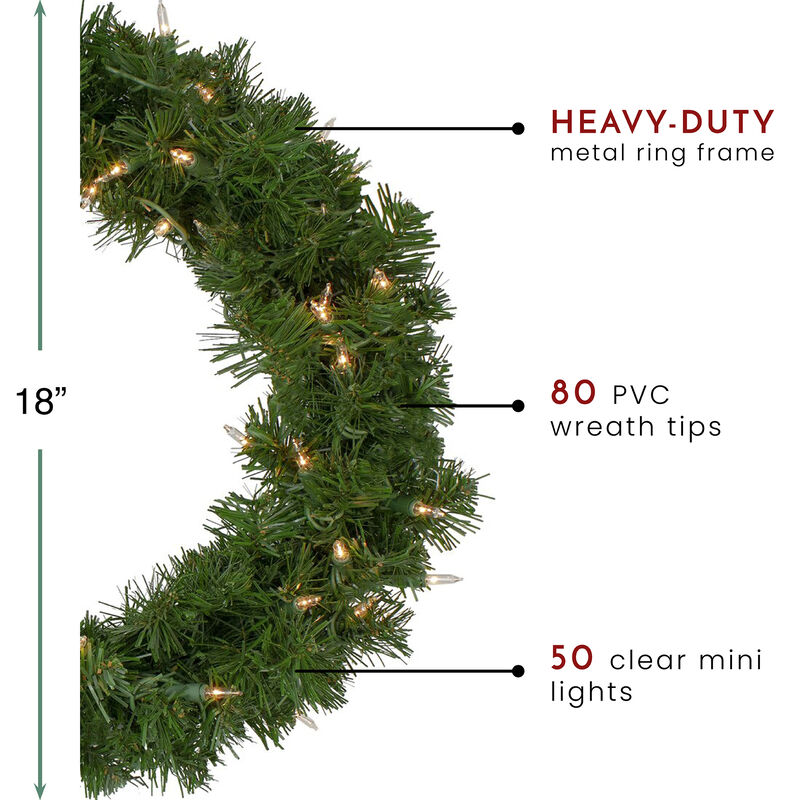 18" Deluxe Windsor Pine Artificial Christmas Wreath - Clear Lights image number 3