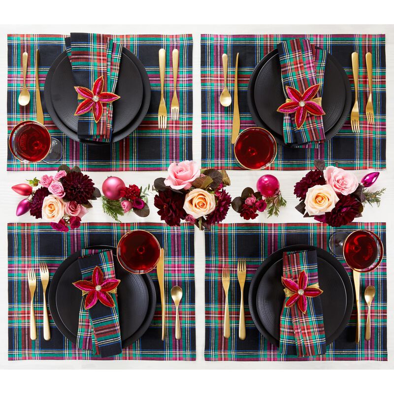 Solino Home 100% Pure Linen Placemats 14 x 19 Inch Set of 4 - Jewel Plaid