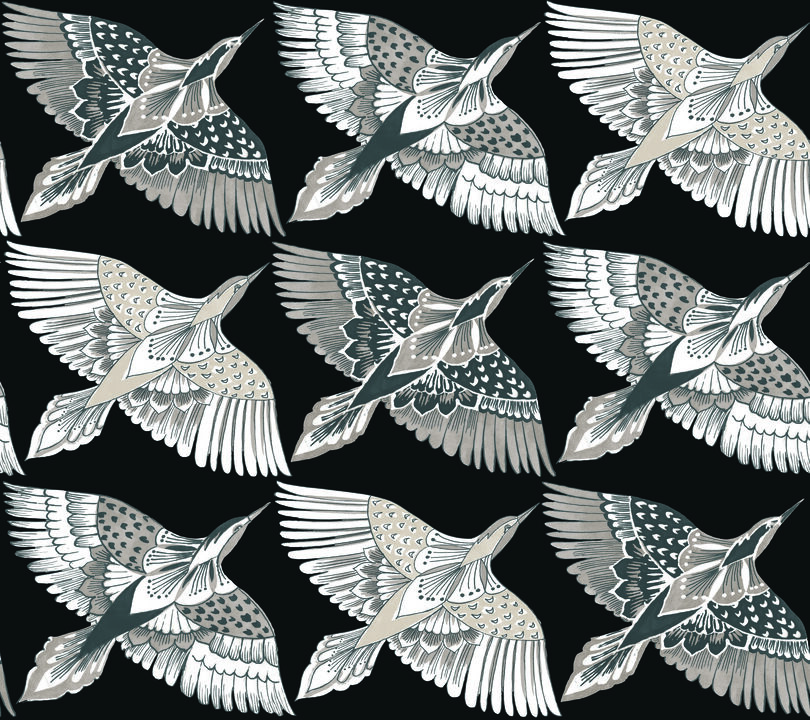 Feather Flight Black Peel & Stick Wallpaper
