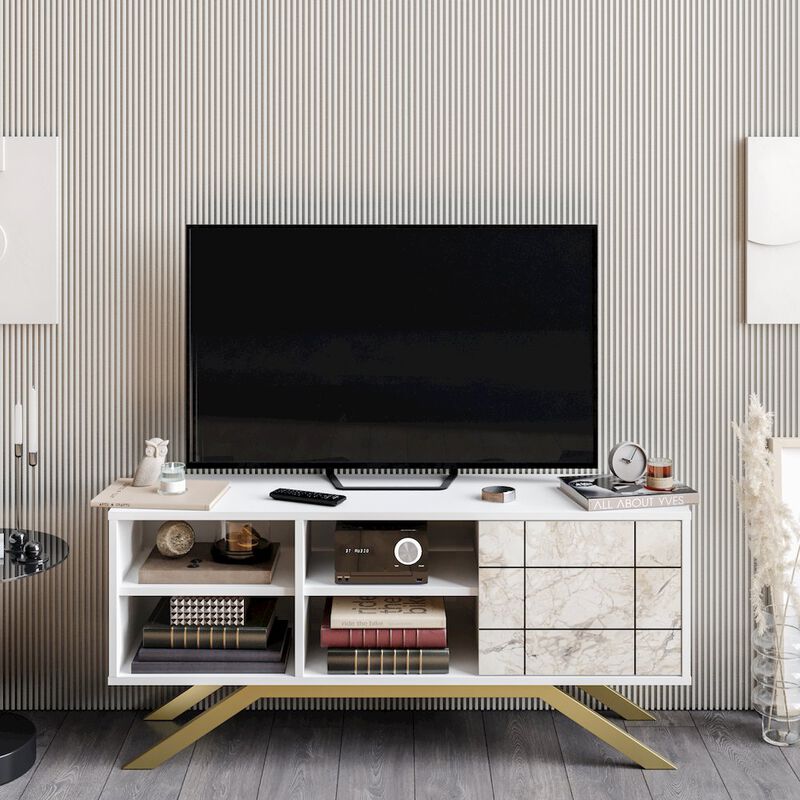 Decorotika North Tv Stand - White & Gold