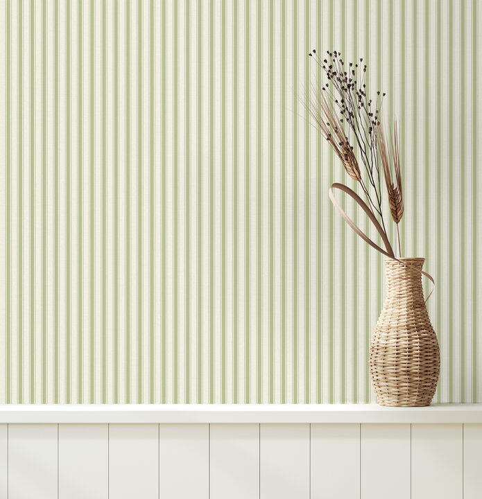 Chirico Green Ticking Stripe Wallpaper