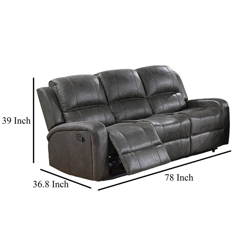 Charles Manual Recliner Sofa, Smoke Gray Faux Leather, Wood, 78 Inch