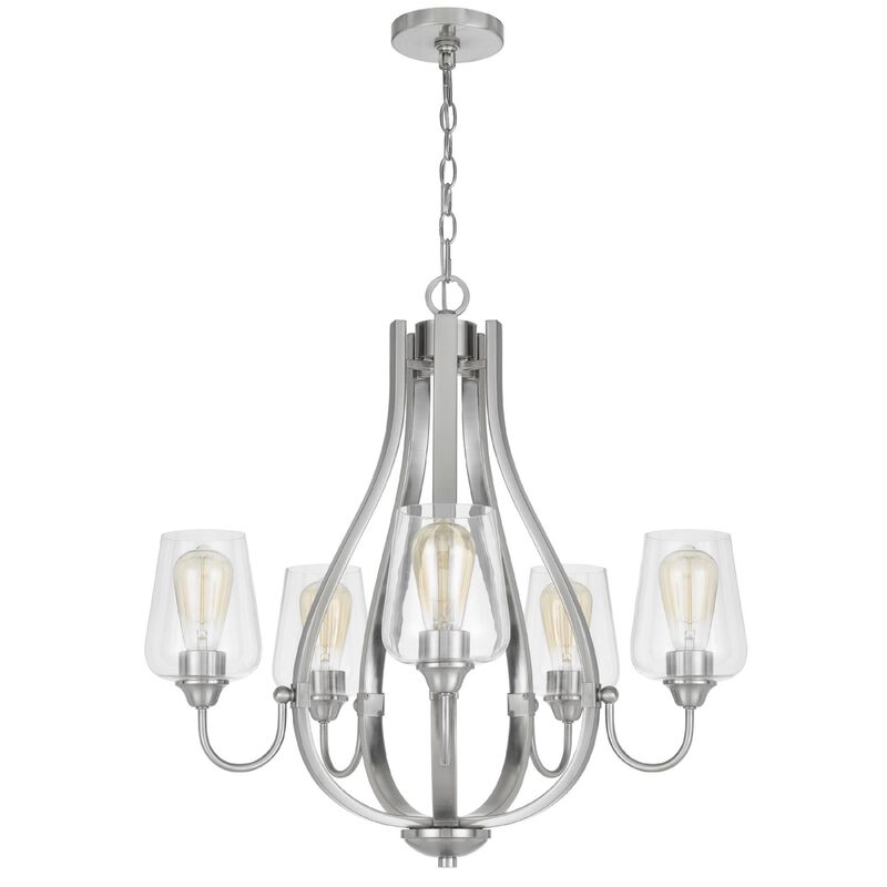 5 Light Chandelier, Teardrop Shape Glass Shades, Brushed Silver 26 Inch image number 3