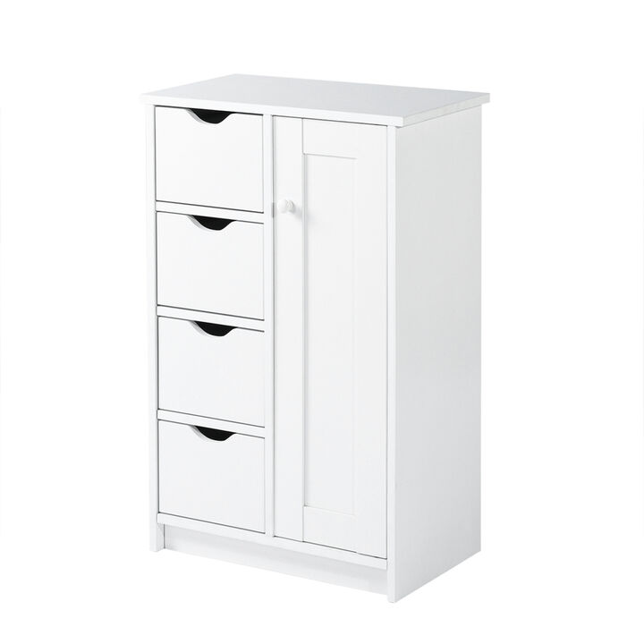 Pure White Wood Floor Storage Organizer Cabinet with 4 Drawers and 1 Door Cabinet 3 Shelves