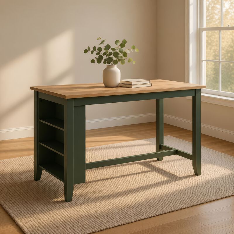 Gasy Counter Height Dining Table, 60 Inch, Green Mango Wood, Brown image number 1