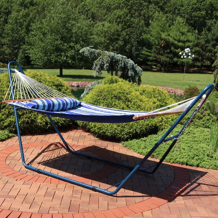 Sunnydaze 2-Person Quilted Hammock with Universal Steel Blue Stand - Beach