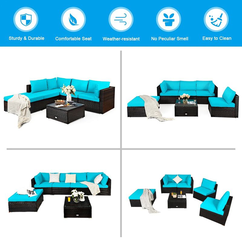 Mondawe 6 Pieces Outdoor Patio Rattan Sectional Sofa Set with Coffee Table