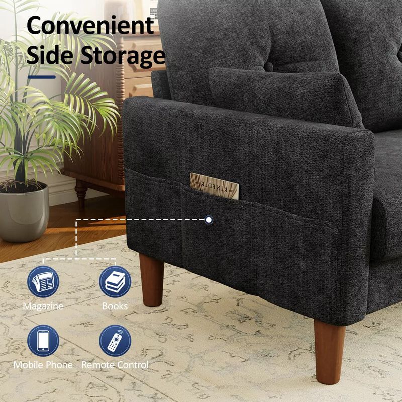 Vipbear 48" Chenille Loveseat Sofa for Small Spaces &ndash; 2-Seater Couch with Deep Seat, Side Pocket image number 5