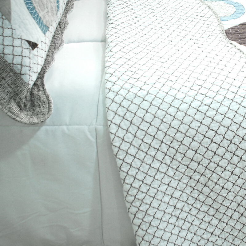 Queen Size 3-Piece Cotton Vermicelli Quilted Printed Quilt Set with Matching Pillow Shams image number 3