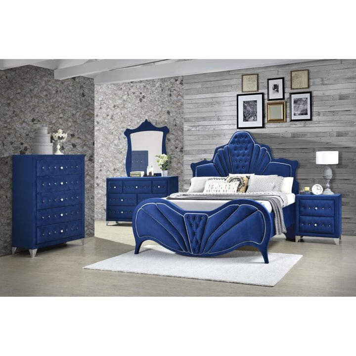Eastern King Bed, Blue Velvet