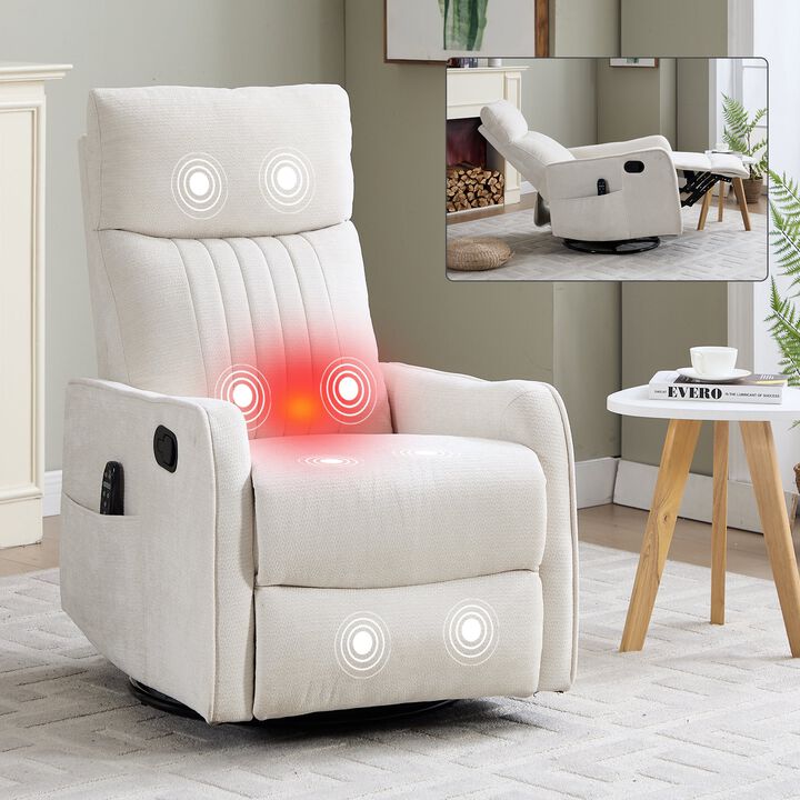 Chenille Manual Recliner Chair with Heat and Massage, Living Room Rocker and Swivel Chair