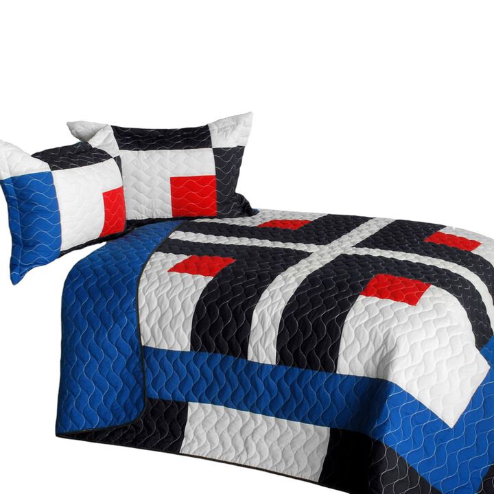 Vermicelli Quilted Geometric Quilt Set Ending Style for Full Beds