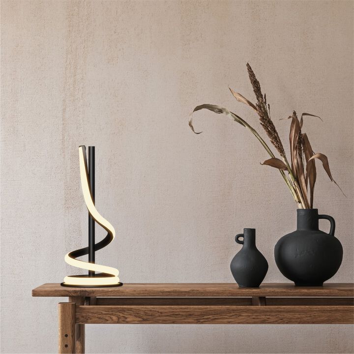 Sculptural Curve 12W LED Table Lamp 16 in. - 3000K Warm White - Matte Black