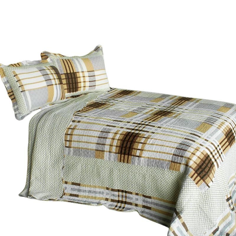 Queen Size 3-Piece Cotton Quilted Printed Quilt Set with Matching Pillow Shams image number 1